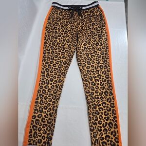 Leopard Print Track Pants with Orange Accents